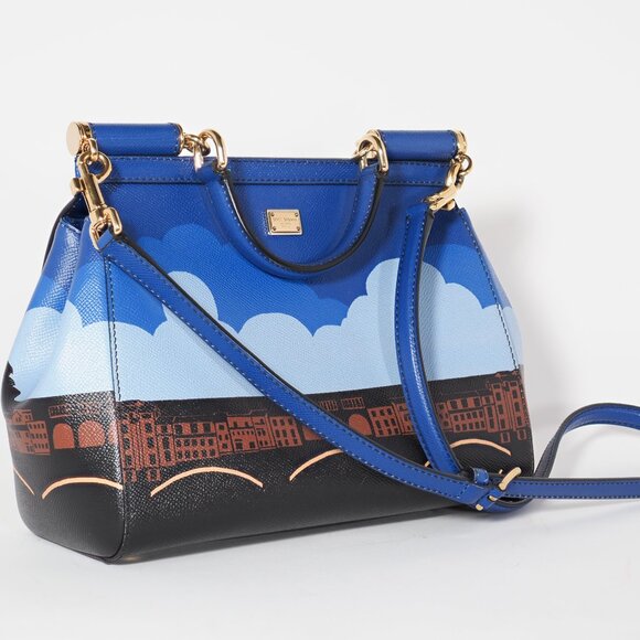 Dolce & Gabbana Firenze Miss Sicily Bag Blue Leather Top Handle - Picture 4 of 9